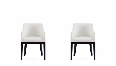 Manhattan Comfort Gansevoort Modern Vegan Leather Wood Armchair in Ivory - Set of 2