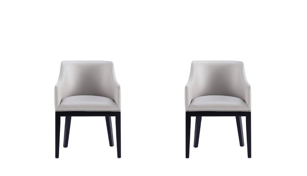Manhattan Comfort Gansevoort Modern Vegan Leather Wood Armchair in Light Gray - Set of 2
