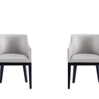 Manhattan Comfort Gansevoort Modern Vegan Leather Wood Armchair in Light Gray - Set of 2