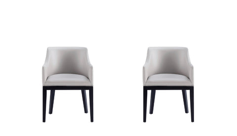 Manhattan Comfort Gansevoort Modern Vegan Leather Wood Armchair in Light Gray - Set of 2
