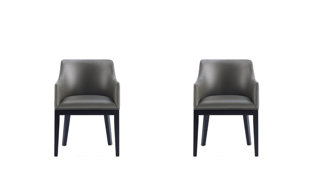 Manhattan Comfort Gansevoort Modern Vegan Leather Wood Armchair in Graphite - Set of 2