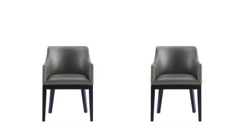 Manhattan Comfort Gansevoort Modern Vegan Leather Wood Armchair in Graphite - Set of 2