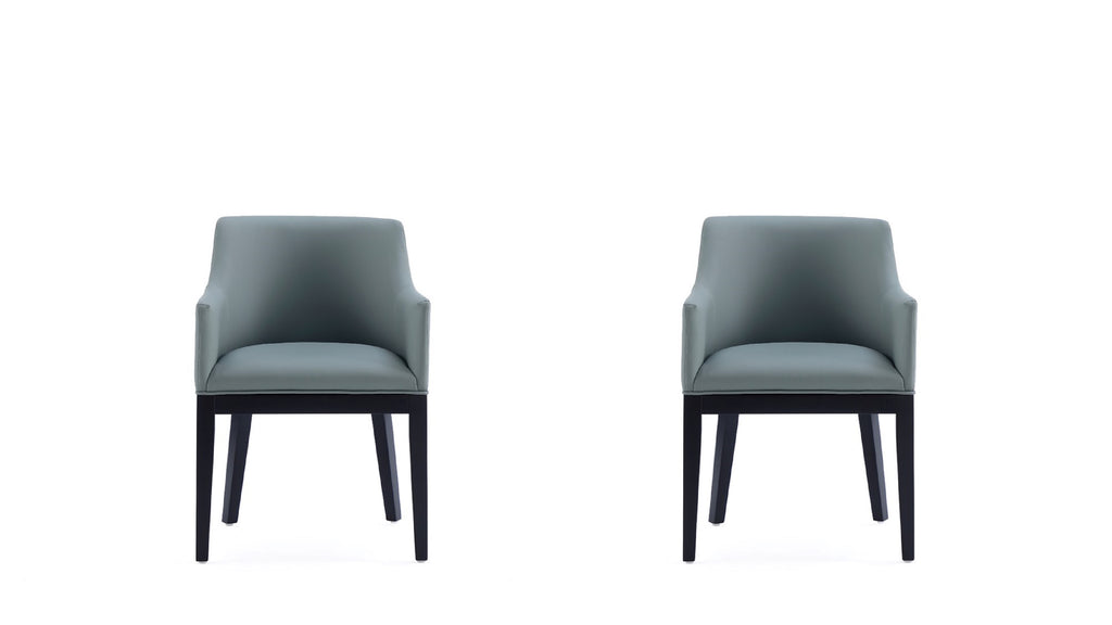 Manhattan Comfort Gansevoort Modern Vegan Leather Wood Armchair in Pewter - Set of 2