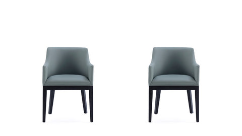 Manhattan Comfort Gansevoort Modern Vegan Leather Wood Armchair in Pewter - Set of 2