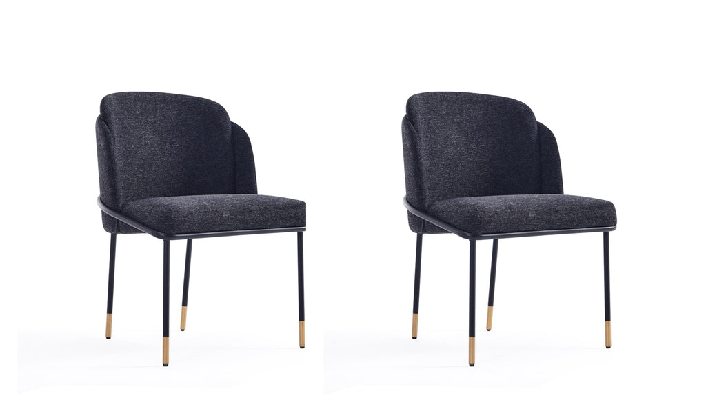 Manhattan Comfort Flor Modern Twill Weave Metal Dining Chair in Black - Set of 2
