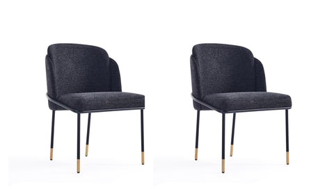 Manhattan Comfort Flor Modern Twill Weave Metal Dining Chair in Black - Set of 2
