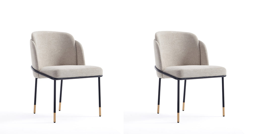 Manhattan Comfort Flor Modern Twill Weave Metal Dining Chair in Wheat - Set of 2