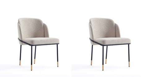 Manhattan Comfort Flor Modern Twill Weave Metal Dining Chair in Wheat - Set of 2