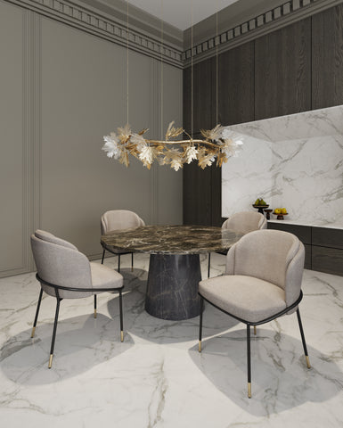 Manhattan Comfort Flor Modern Twill Weave Metal Dining Chair in Wheat - Set of 2