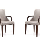 Manhattan Comfort Shubert Modern Vegan Leather and Velvet Wood Armchair in Light Gray - Set of 2