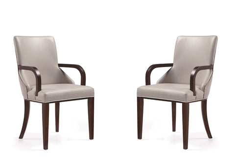 Manhattan Comfort Shubert Modern Vegan Leather and Velvet Wood Armchair in Light Gray - Set of 2