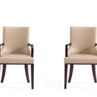 Manhattan Comfort Shubert Modern Vegan Leather and Velvet Wood Armchair in Tan - Set of 2