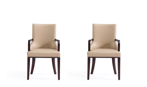 Manhattan Comfort Shubert Modern Vegan Leather and Velvet Wood Armchair in Tan - Set of 2