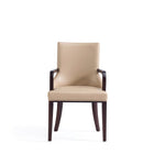Manhattan Comfort Shubert Modern Vegan Leather and Velvet Wood Armchair in Tan - Set of 2