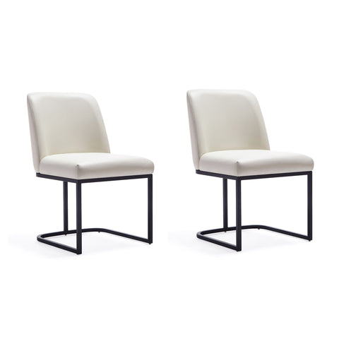 Manhattan Comfort Serena Modern Vegan Leather Metal Dining Chair in Ivory - Set of 2