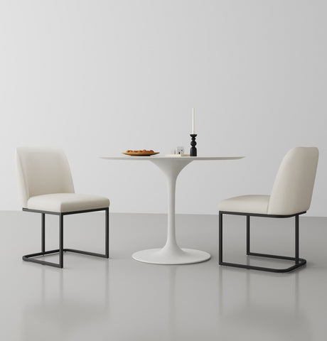 Manhattan Comfort Serena Modern Vegan Leather Metal Dining Chair in Ivory - Set of 2