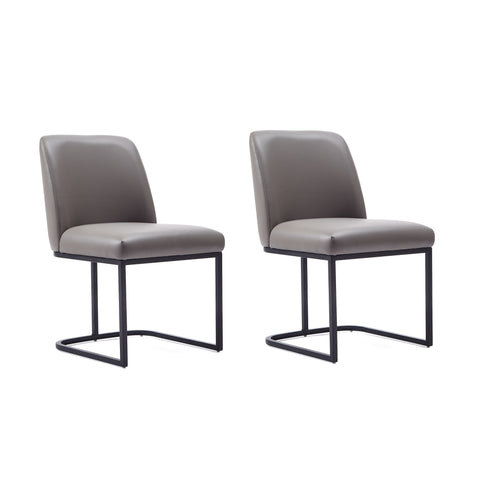Manhattan Comfort Serena Modern Vegan Leather Metal Dining Chair in Taupe - Set of 2