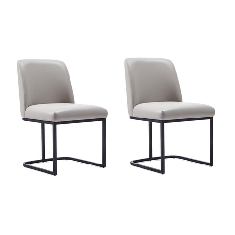 Manhattan Comfort Serena Modern Vegan Leather Metal Dining Chair in Light Gray - Set of 2