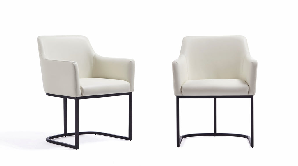 Manhattan Comfort Serena Modern Vegan Leather Metal Armchair in Ivory - Set of 2