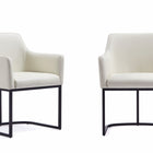 Manhattan Comfort Serena Modern Vegan Leather Metal Armchair in Ivory - Set of 2
