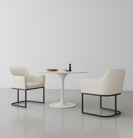 Manhattan Comfort Serena Modern Vegan Leather Metal Armchair in Ivory - Set of 2