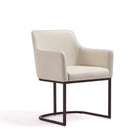 Manhattan Comfort Serena Modern Vegan Leather Metal Armchair in Ivory - Set of 2