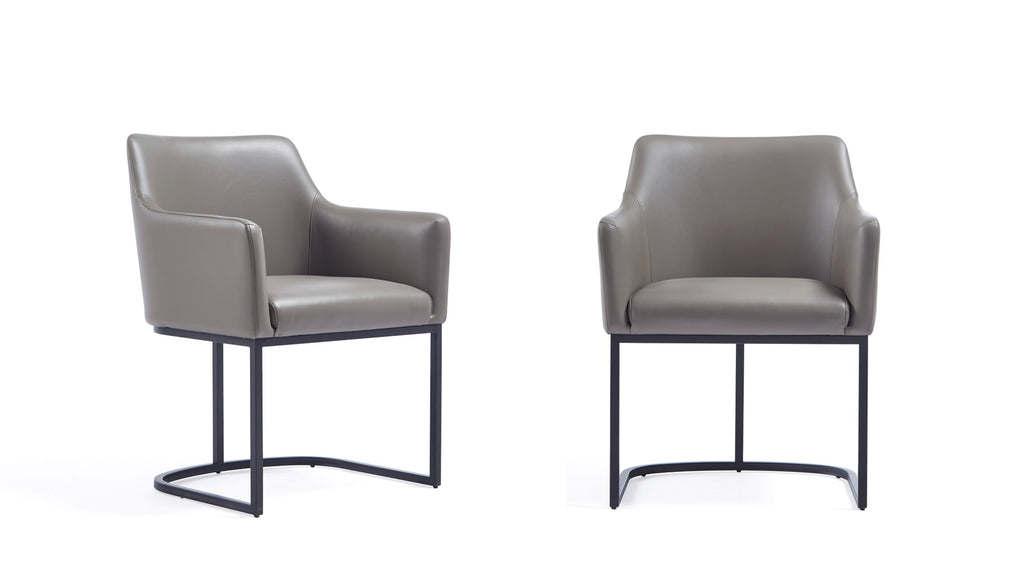 Manhattan Comfort Serena Modern Vegan Leather Metal Armchair in Taupe - Set of 2