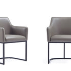 Manhattan Comfort Serena Modern Vegan Leather Metal Armchair in Taupe - Set of 2