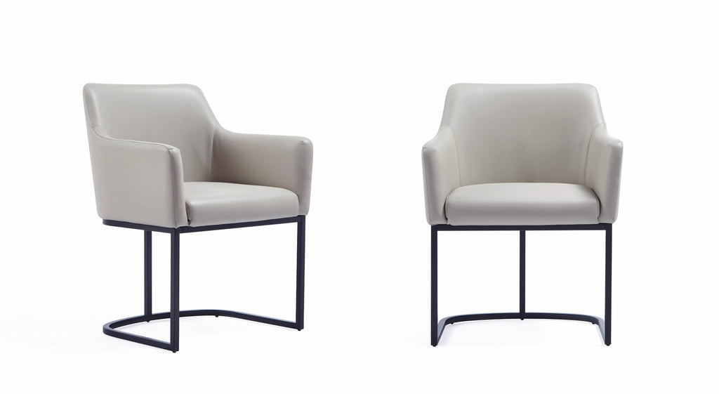 Manhattan Comfort Serena Modern Vegan Leather Metal Armchair in Light Gray - Set of 2