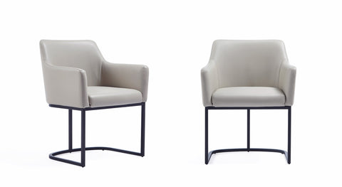 Manhattan Comfort Serena Modern Vegan Leather Metal Armchair in Light Gray - Set of 2