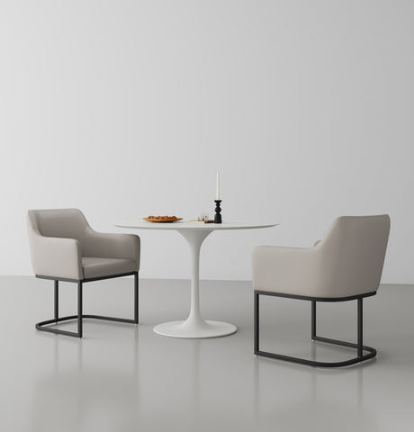 Manhattan Comfort Serena Modern Vegan Leather Metal Armchair in Light Gray - Set of 2