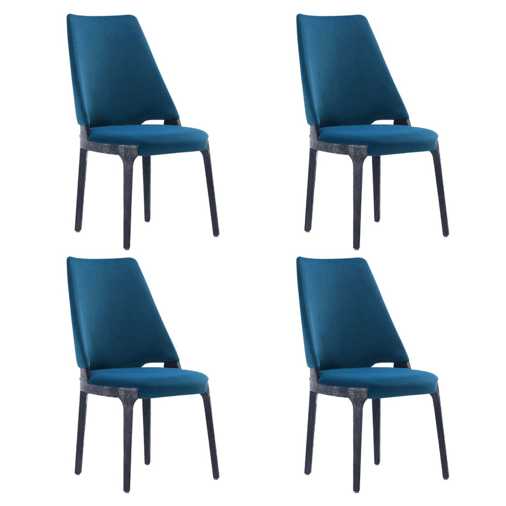 Manhattan Comfort Kara Modern Wood Upholstered Dining Chair in Blue - Set of 4
