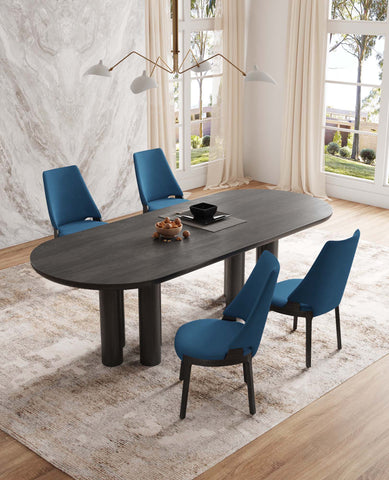 Manhattan Comfort Kara Modern Wood Upholstered Dining Chair in Blue - Set of 4