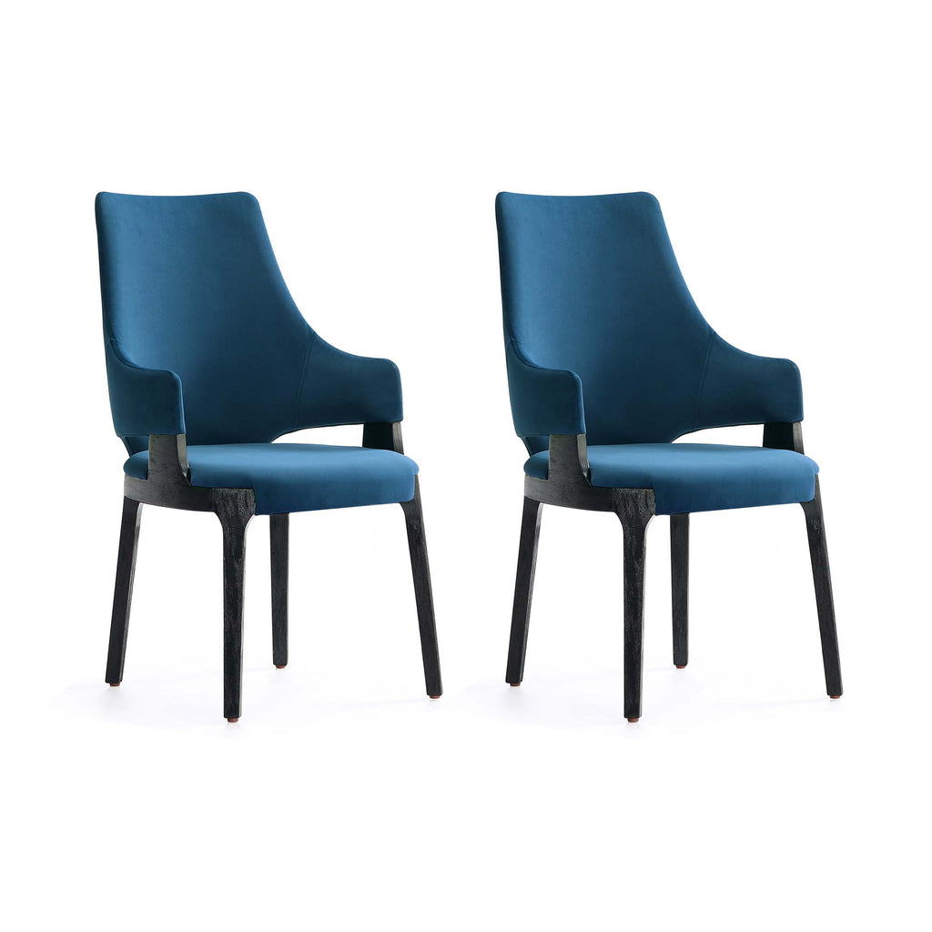 Manhattan Comfort Kara Modern Wood Upholstered Dining Chair in Blue - Set of 2