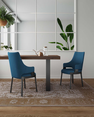 Manhattan Comfort Kara Modern Wood Upholstered Dining Chair in Blue - Set of 2