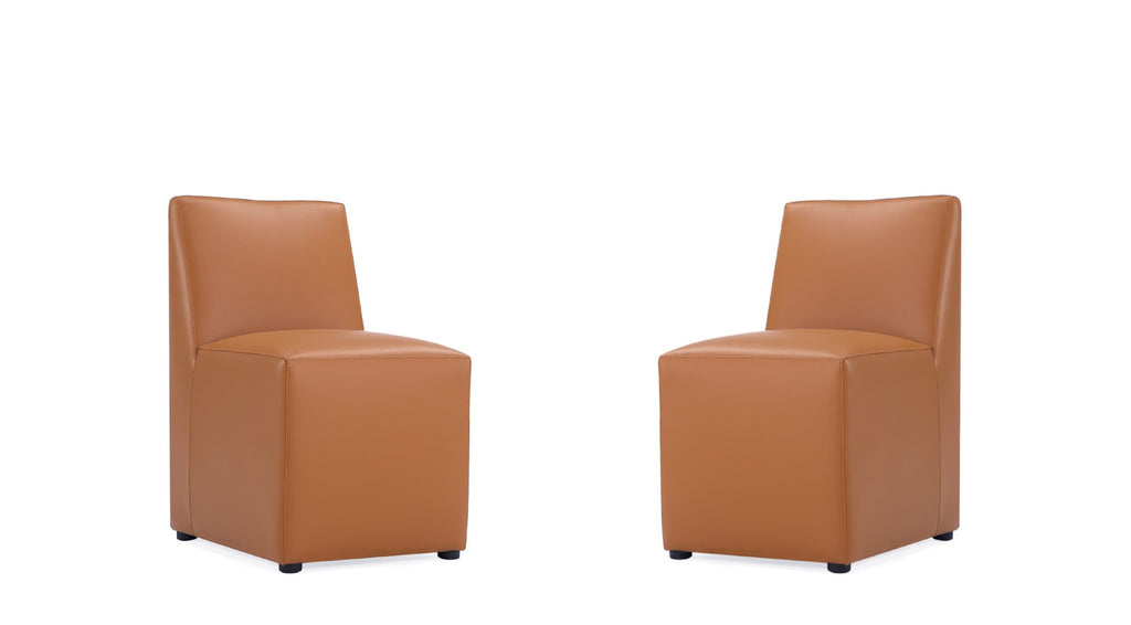 Manhattan Comfort Anna Square Modern Vegan Leather Dining Chair in Saddle Brown - Set of 2