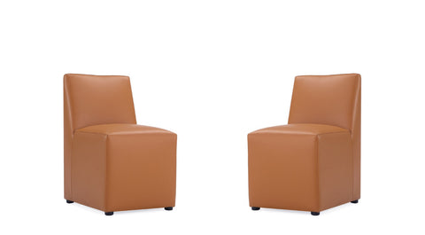 Manhattan Comfort Anna Square Modern Vegan Leather Dining Chair in Saddle Brown - Set of 2