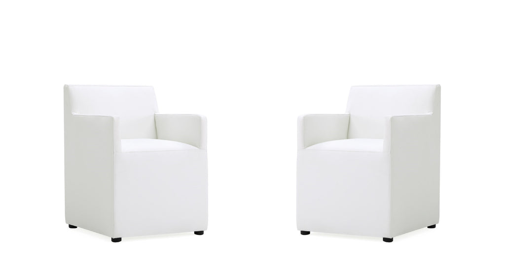 Manhattan Comfort Anna Square Modern Vegan Leather Armchair in White - Set of 2