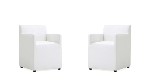 Manhattan Comfort Anna Square Modern Vegan Leather Armchair in White - Set of 2