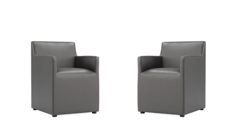 Manhattan Comfort Anna Square Modern Vegan Leather Armchair in Graphite - Set of 2