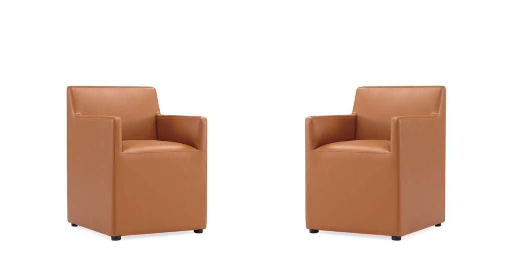 Manhattan Comfort Anna Square Modern Vegan Leather Armchair in Saddle Brown - Set of 2