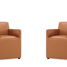 Manhattan Comfort Anna Square Modern Vegan Leather Armchair in Saddle Brown - Set of 2