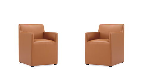 Manhattan Comfort Anna Square Modern Vegan Leather Armchair in Saddle Brown - Set of 2