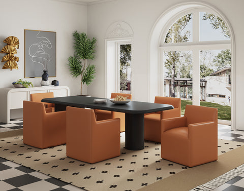 Manhattan Comfort Anna Square Modern Vegan Leather Armchair in Saddle Brown - Set of 2