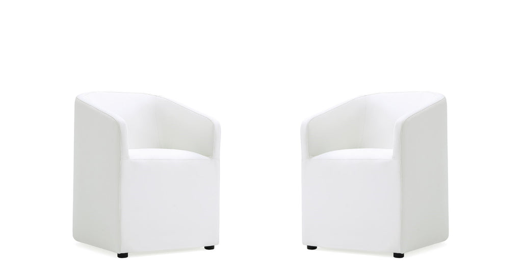 Manhattan Comfort Anna Round Modern Vegan Leather Armchair in White - Set of 2