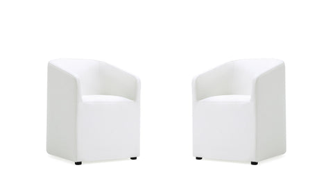 Manhattan Comfort Anna Round Modern Vegan Leather Armchair in White - Set of 2