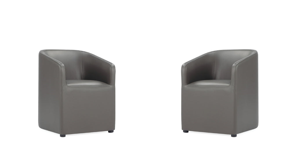 Manhattan Comfort Anna Round Modern Vegan Leather Armchair in Graphite - Set of 2