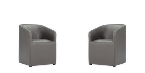 Manhattan Comfort Anna Round Modern Vegan Leather Armchair in Graphite - Set of 2