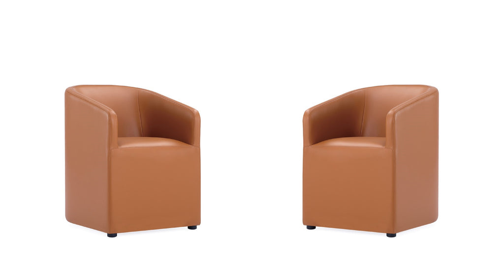 Manhattan Comfort Anna Round Modern Vegan Leather Armchair in Saddle Brown - Set of 2