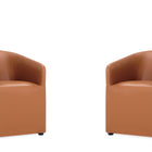 Manhattan Comfort Anna Round Modern Vegan Leather Armchair in Saddle Brown - Set of 2